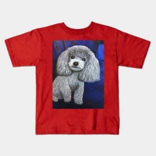 Miniature Toy Poodle Painting on Blue Kids T-Shirt